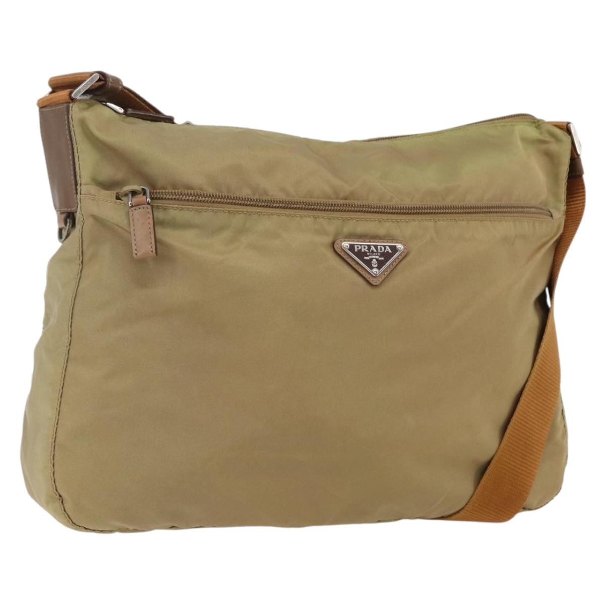 PRADA Shoulder Bag Nylon Beige Silver Auth mr2076