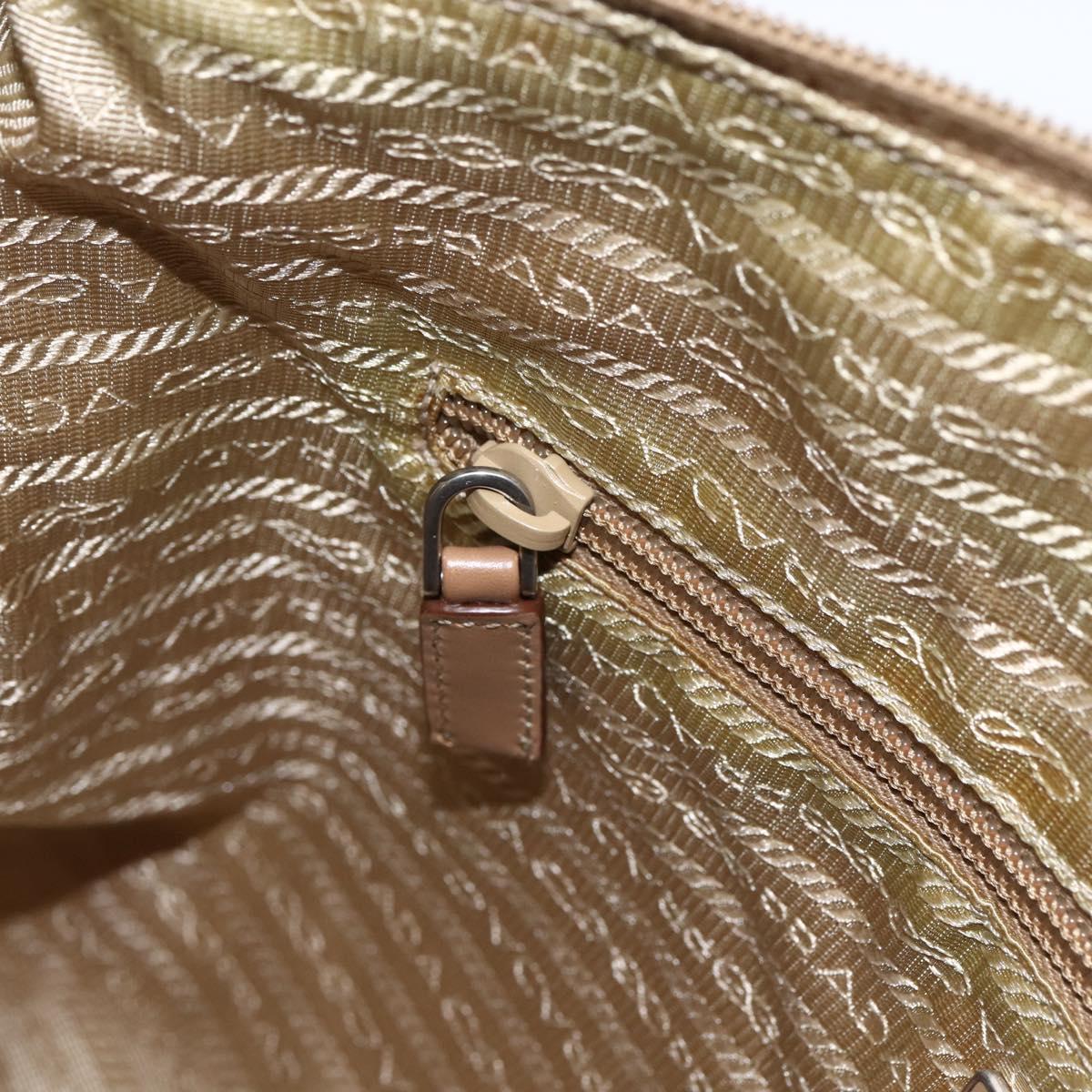 PRADA Shoulder Bag Nylon Beige Silver Auth mr2076