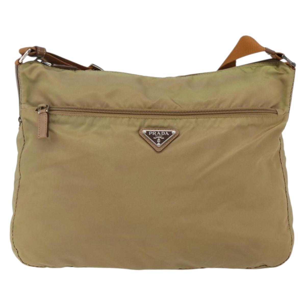 PRADA Shoulder Bag Nylon Beige Silver Auth mr2076