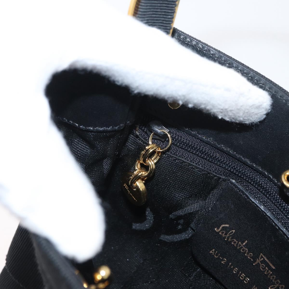 Salvatore Ferragamo Vala Hand Bag Canvas Black Gold Auth mr2078