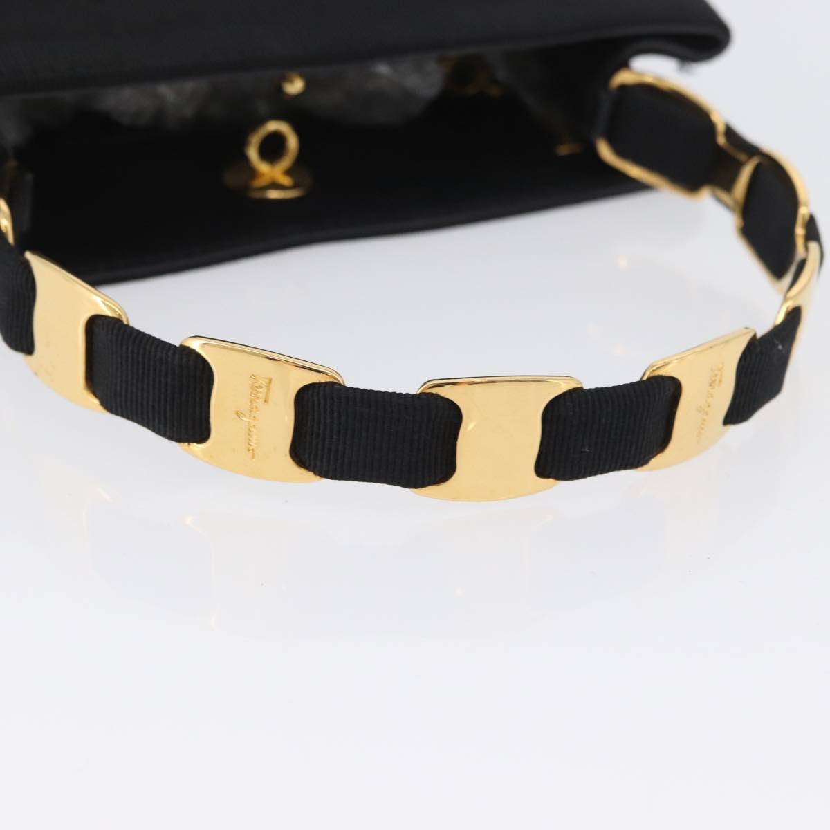 Salvatore Ferragamo Vala Hand Bag Canvas Black Gold Auth mr2078