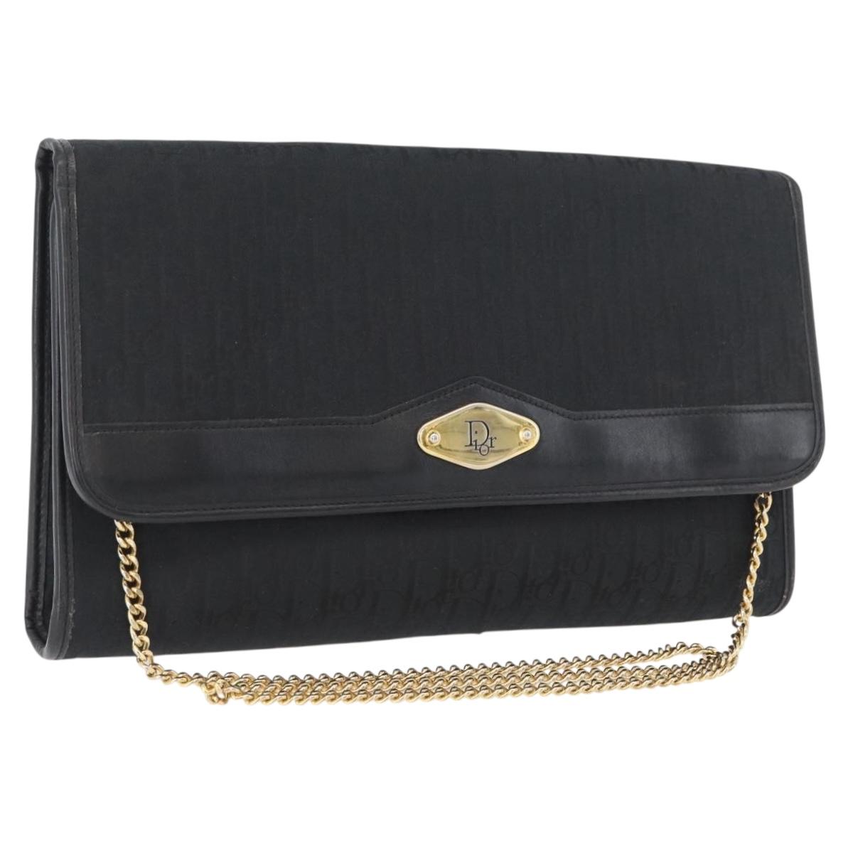 Christian Dior Trotter Canvas Chain Shoulder Bag Black Gold Auth mr2080