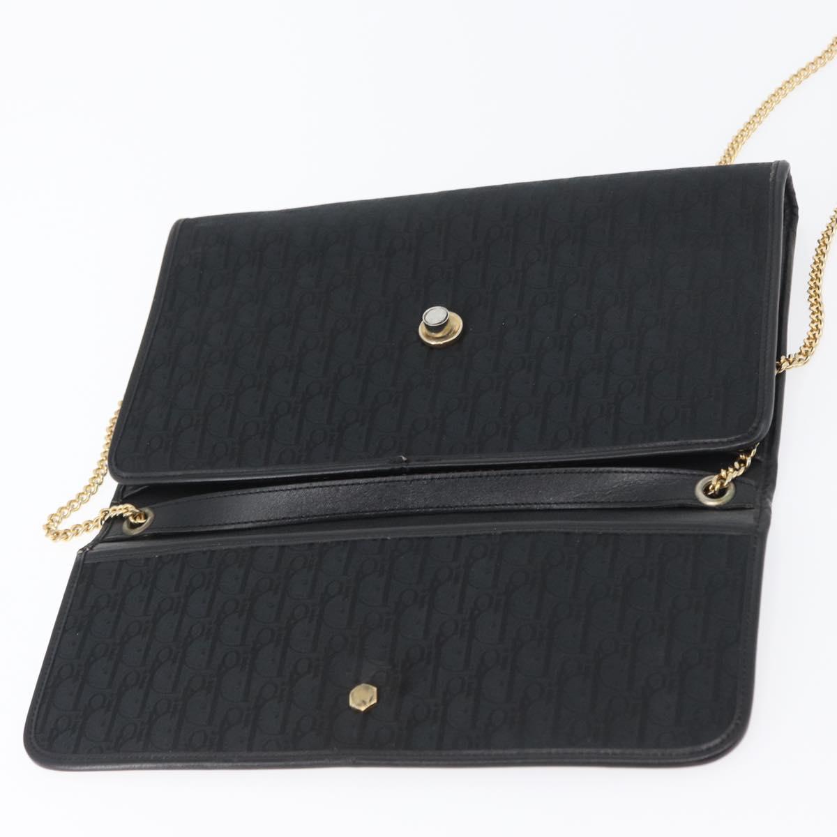Christian Dior Trotter Canvas Chain Shoulder Bag Black Gold Auth mr2080