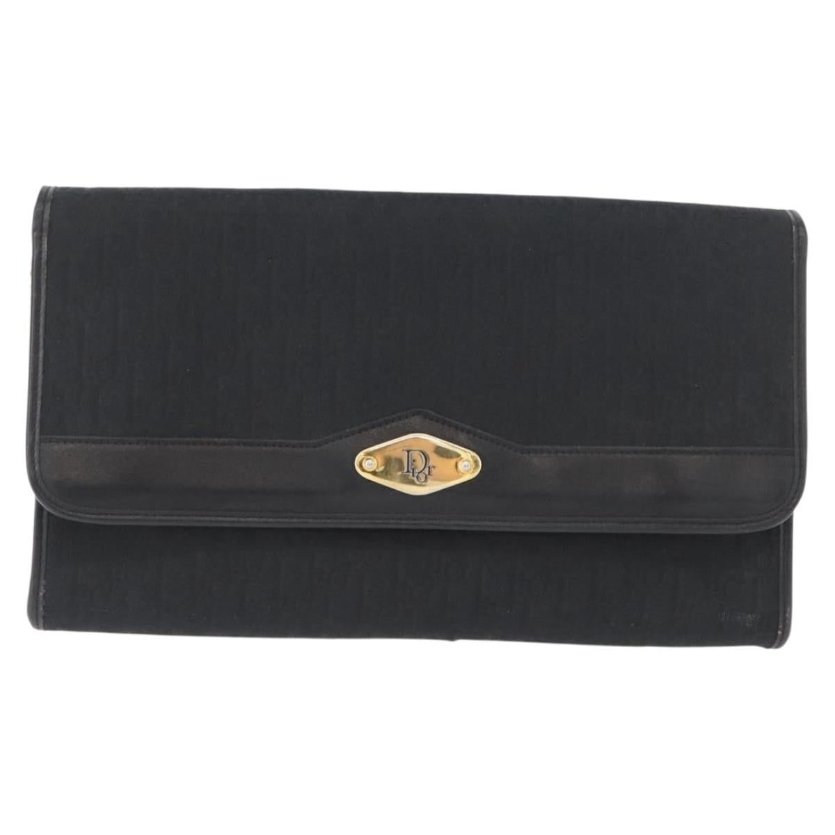 Christian Dior Trotter Canvas Chain Shoulder Bag Black Gold Auth mr2080