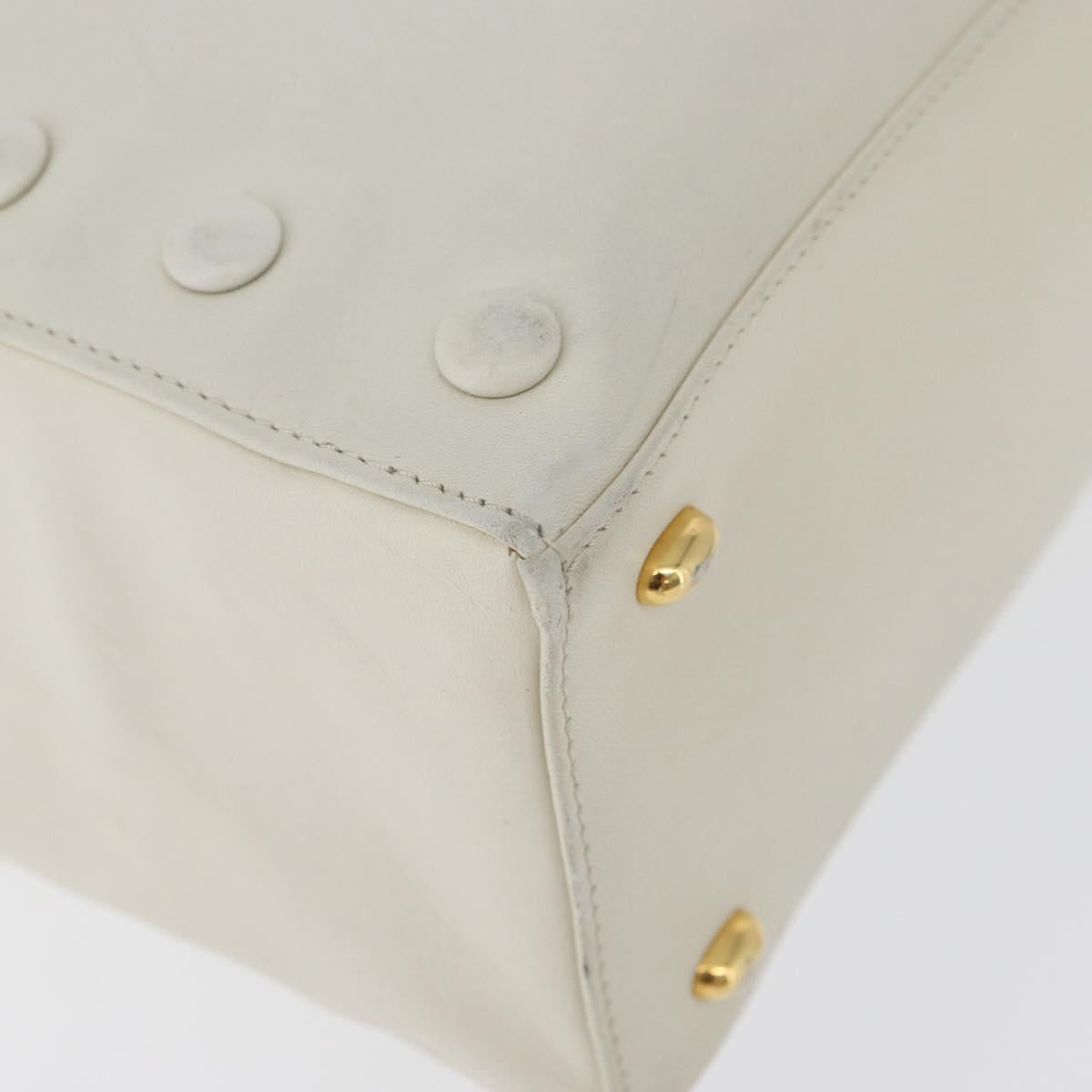 CELINE Hand Bag Leather White Gold Auth mr2081