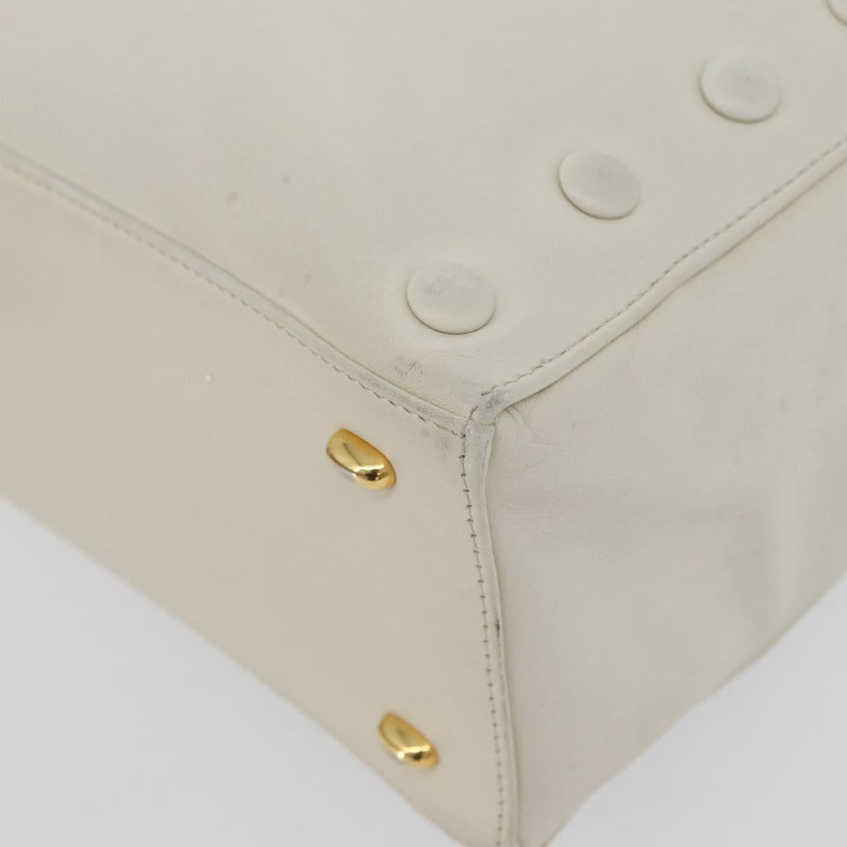 CELINE Hand Bag Leather White Gold Auth mr2081