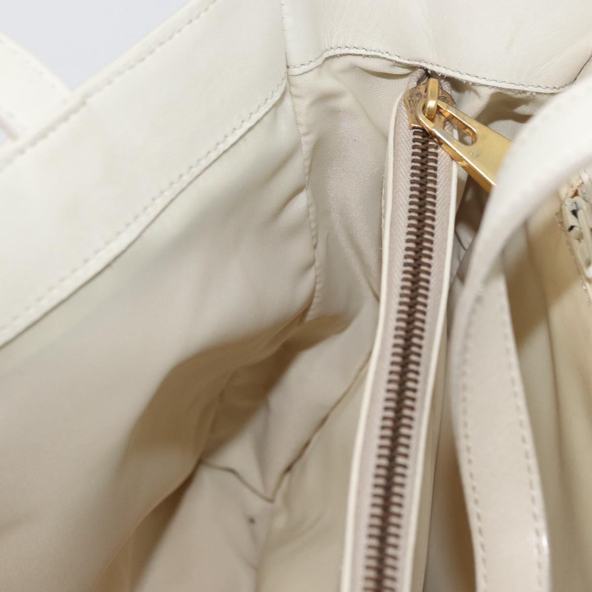 CELINE Hand Bag Leather White Gold Auth mr2081