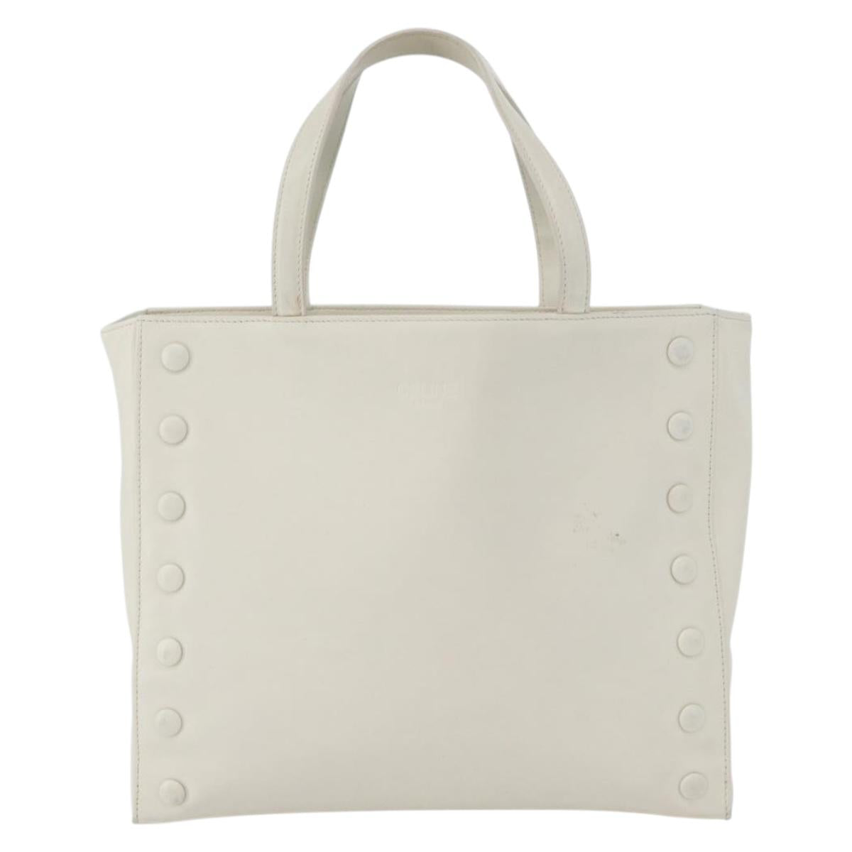 CELINE Hand Bag Leather White Gold Auth mr2081