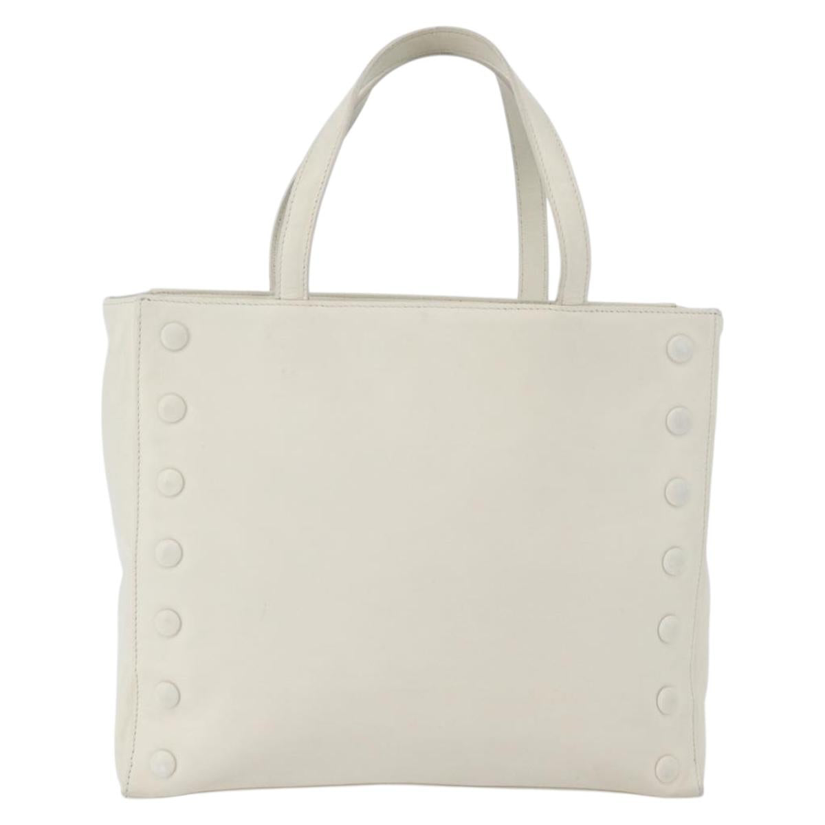 CELINE Hand Bag Leather White Gold Auth mr2081