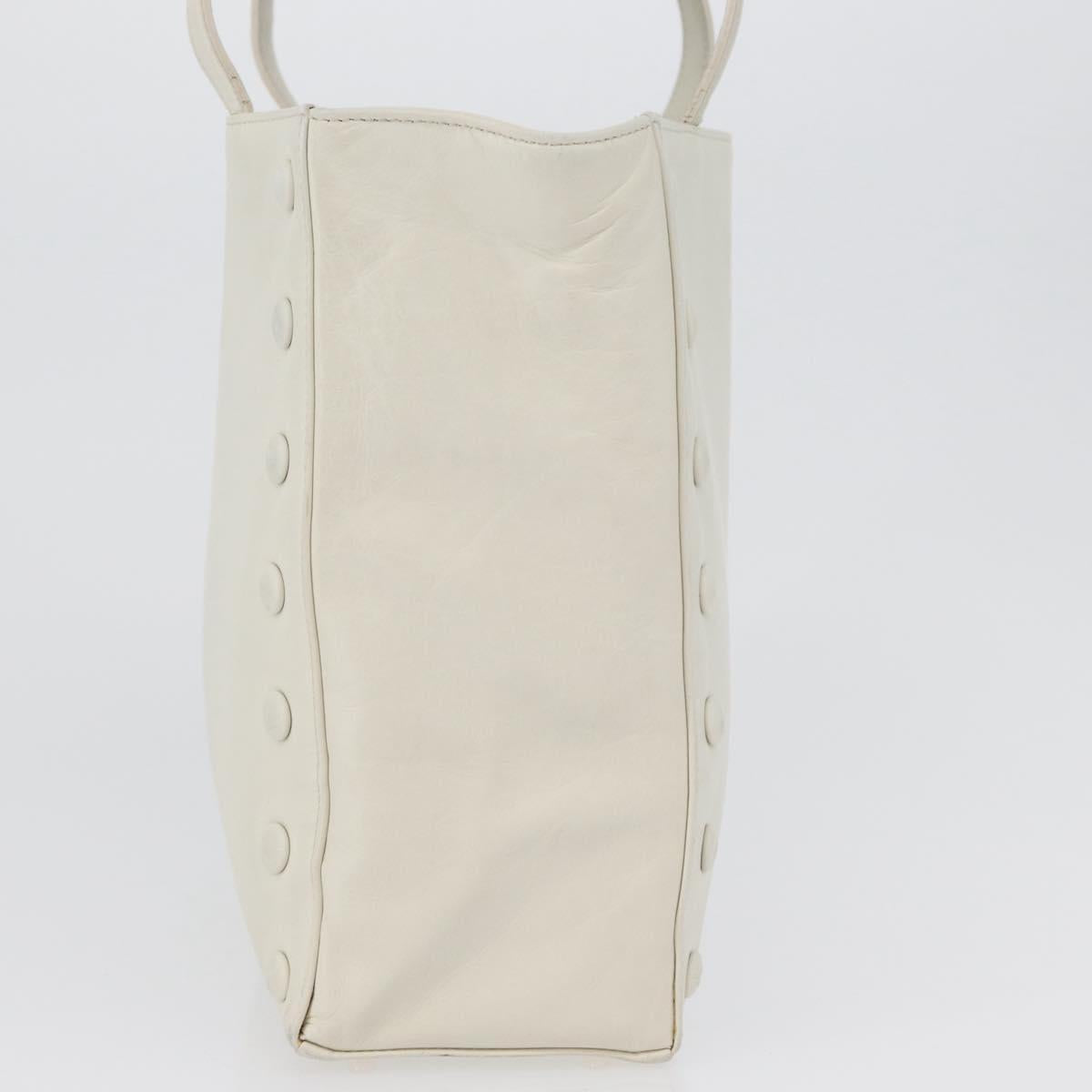 CELINE Hand Bag Leather White Gold Auth mr2081
