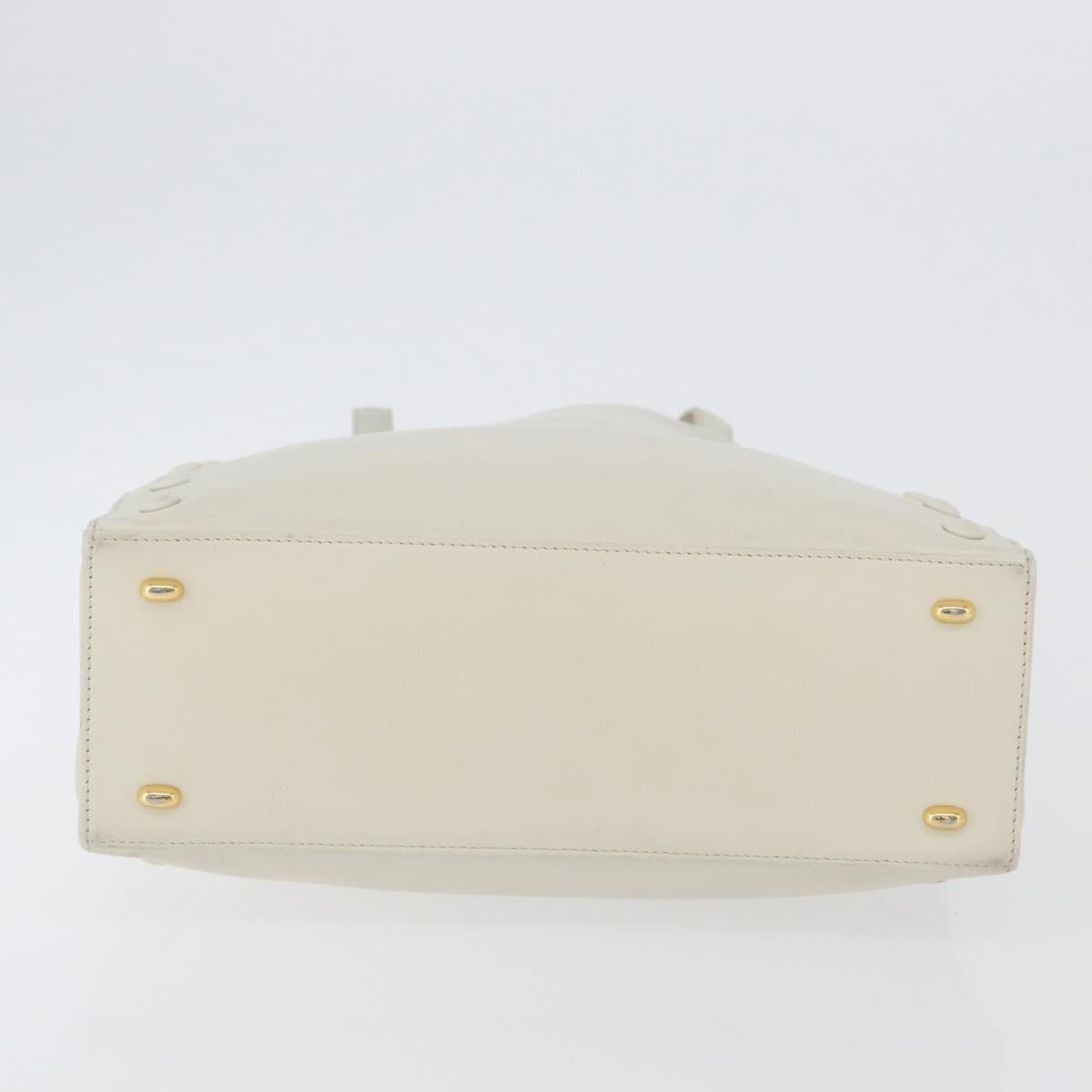 CELINE Hand Bag Leather White Gold Auth mr2081