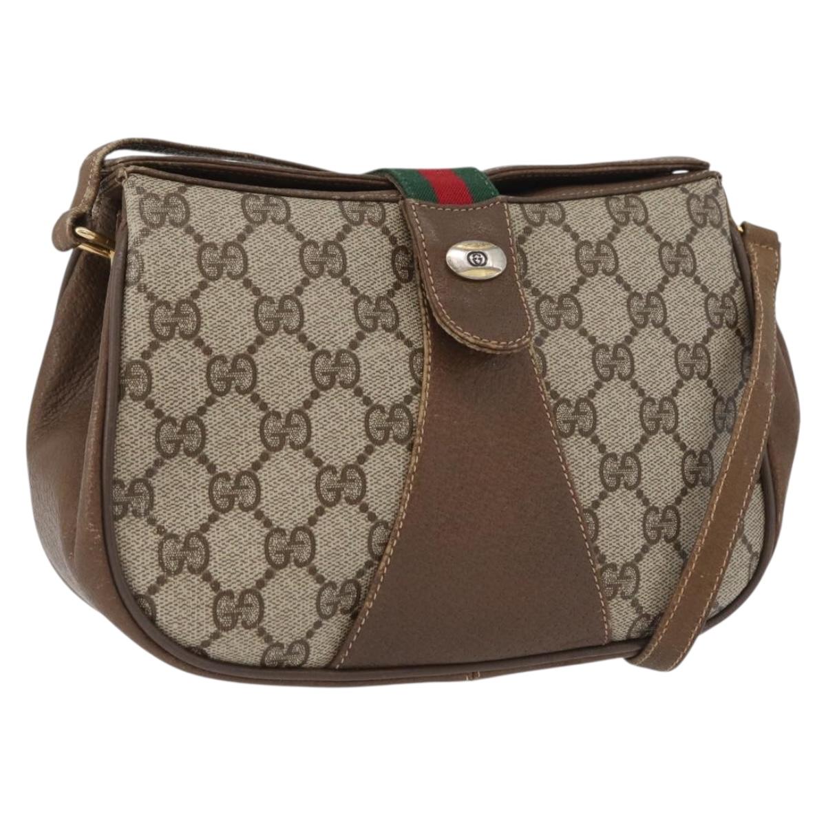 GUCCI Web Sherry Line GG Supreme Bag PVC Beige Gold 66 02 024 Auth mr2084
