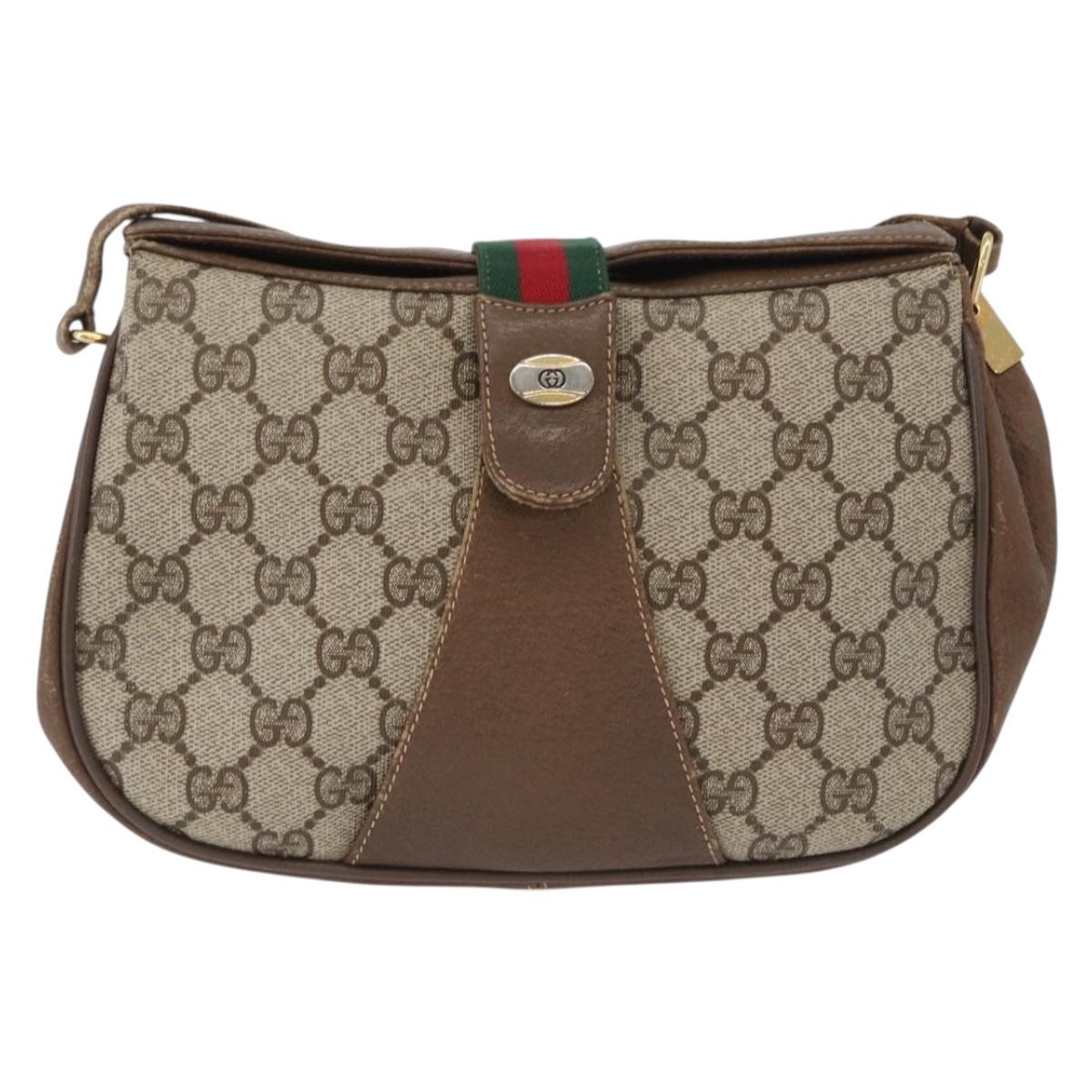 GUCCI Web Sherry Line GG Supreme Bag PVC Beige Gold 66 02 024 Auth mr2084