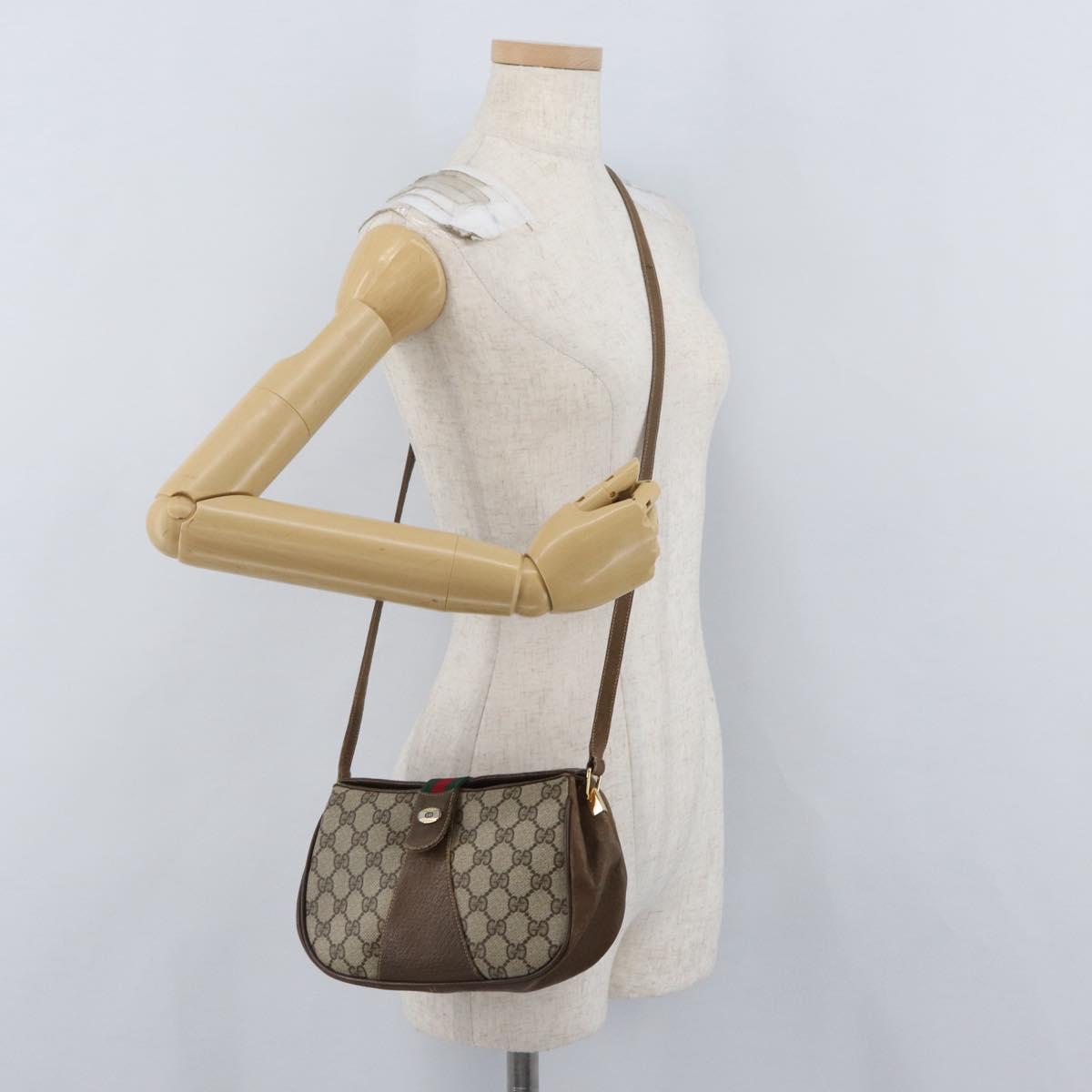 GUCCI Web Sherry Line GG Supreme Bag PVC Beige Gold 66 02 024 Auth mr2084