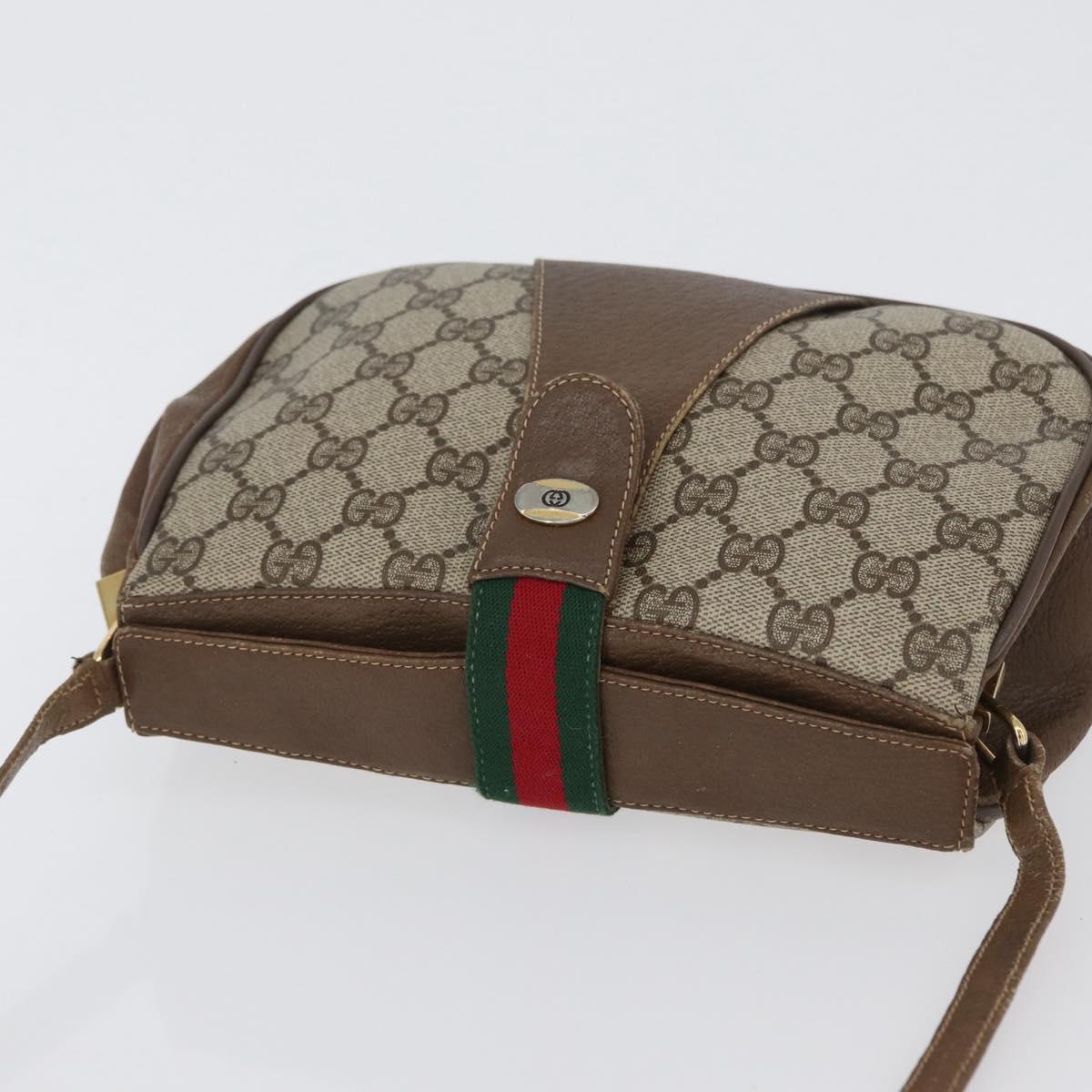 GUCCI Web Sherry Line GG Supreme Bag PVC Beige Gold 66 02 024 Auth mr2084
