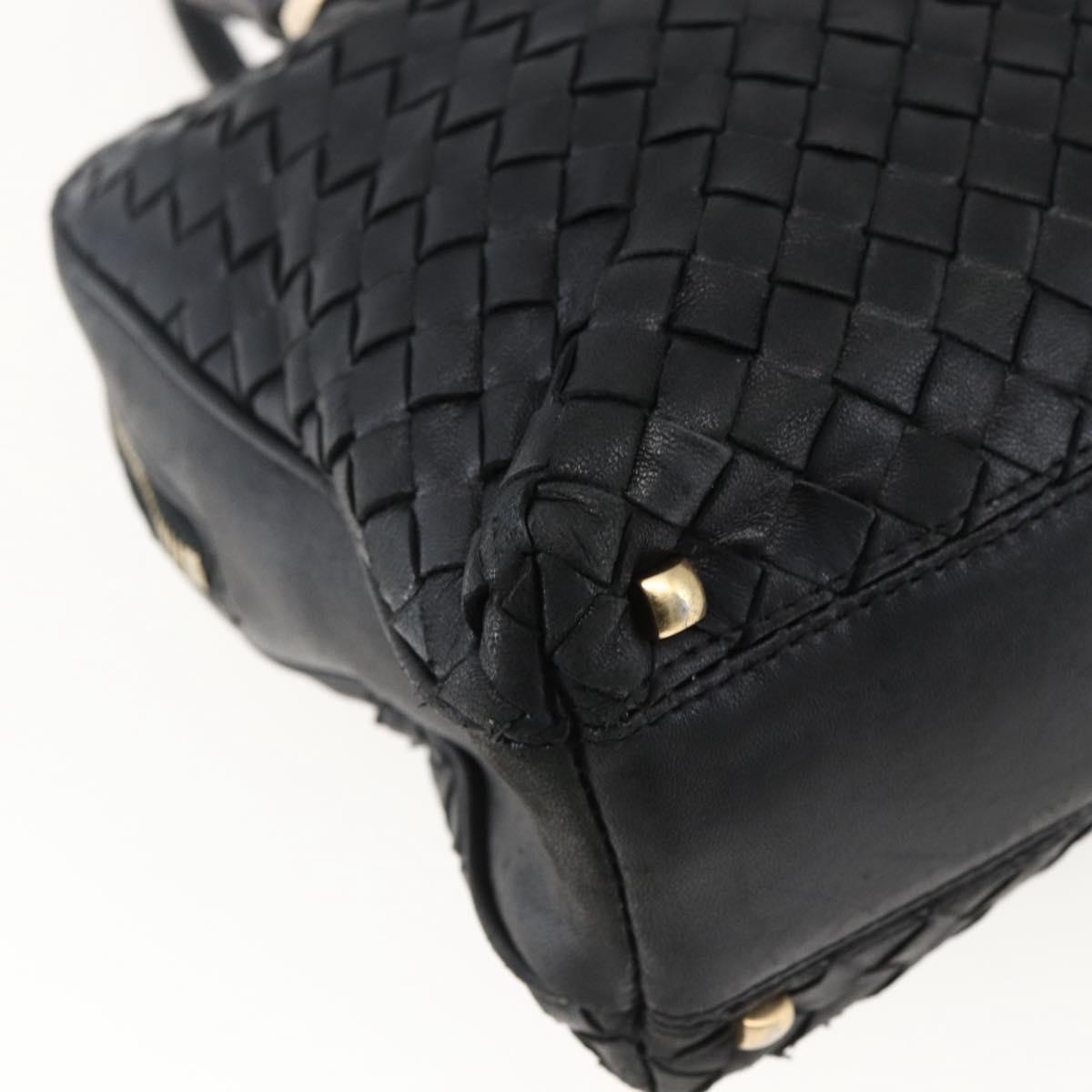 BOTTEGA VENETA INTRECCIATO Hand Bag Leather Black Gold Auth mr2087