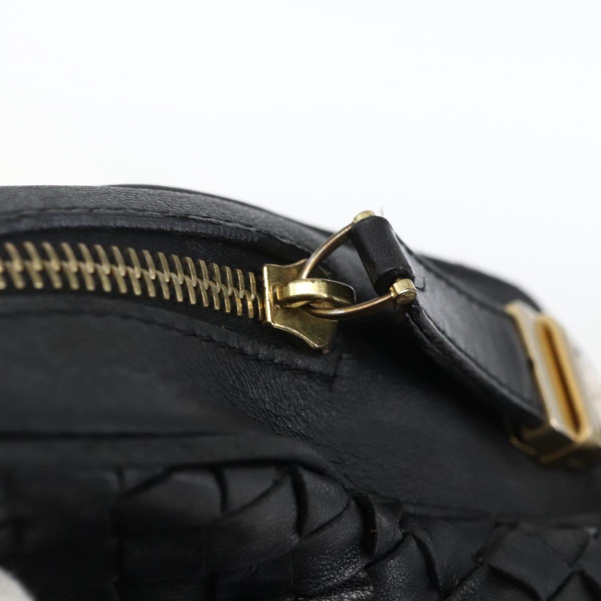 BOTTEGA VENETA INTRECCIATO Hand Bag Leather Black Gold Auth mr2087