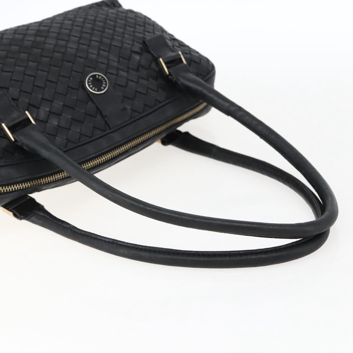 BOTTEGA VENETA INTRECCIATO Hand Bag Leather Black Gold Auth mr2087