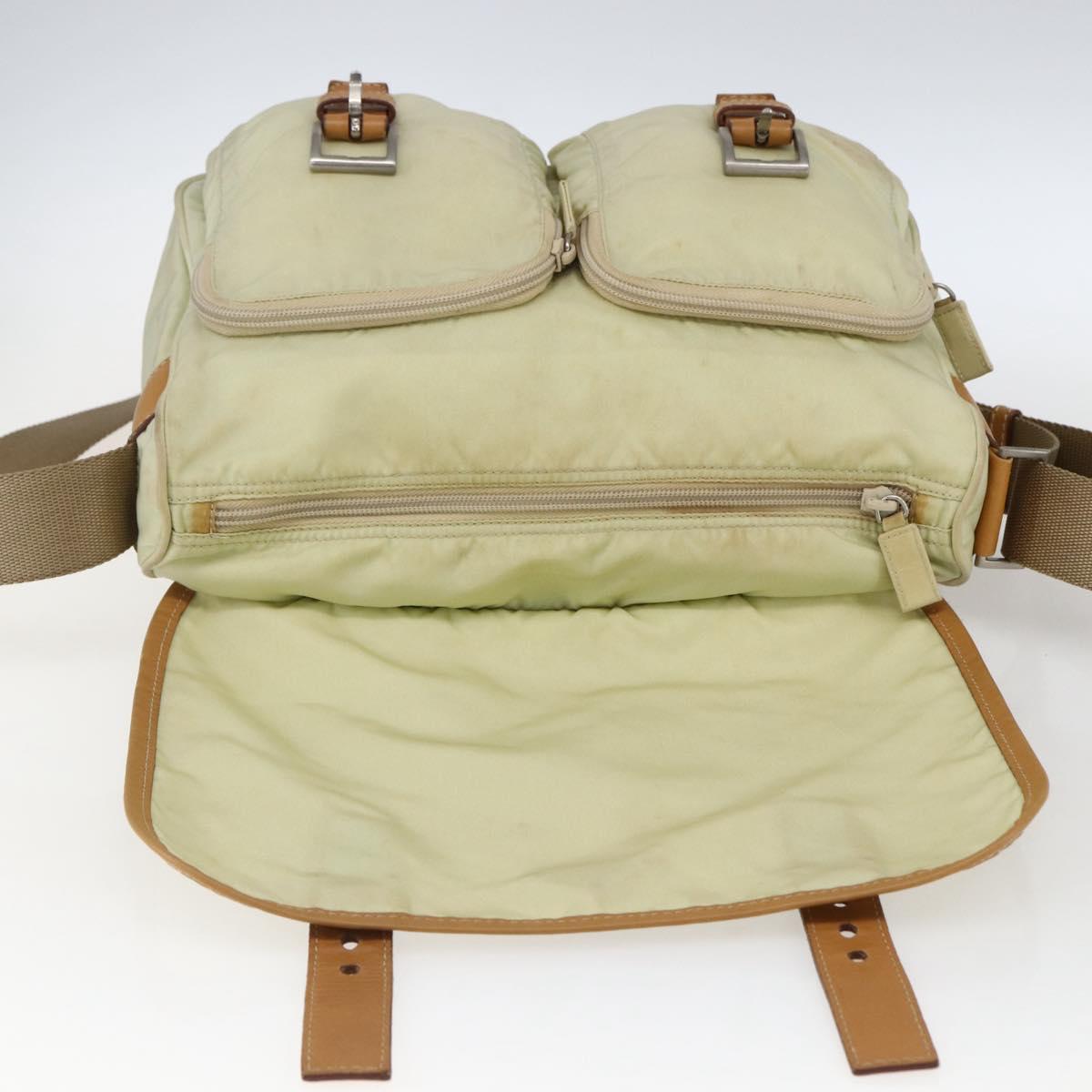 PRADA Shoulder Bag Nylon Beige Silver Auth mr2090