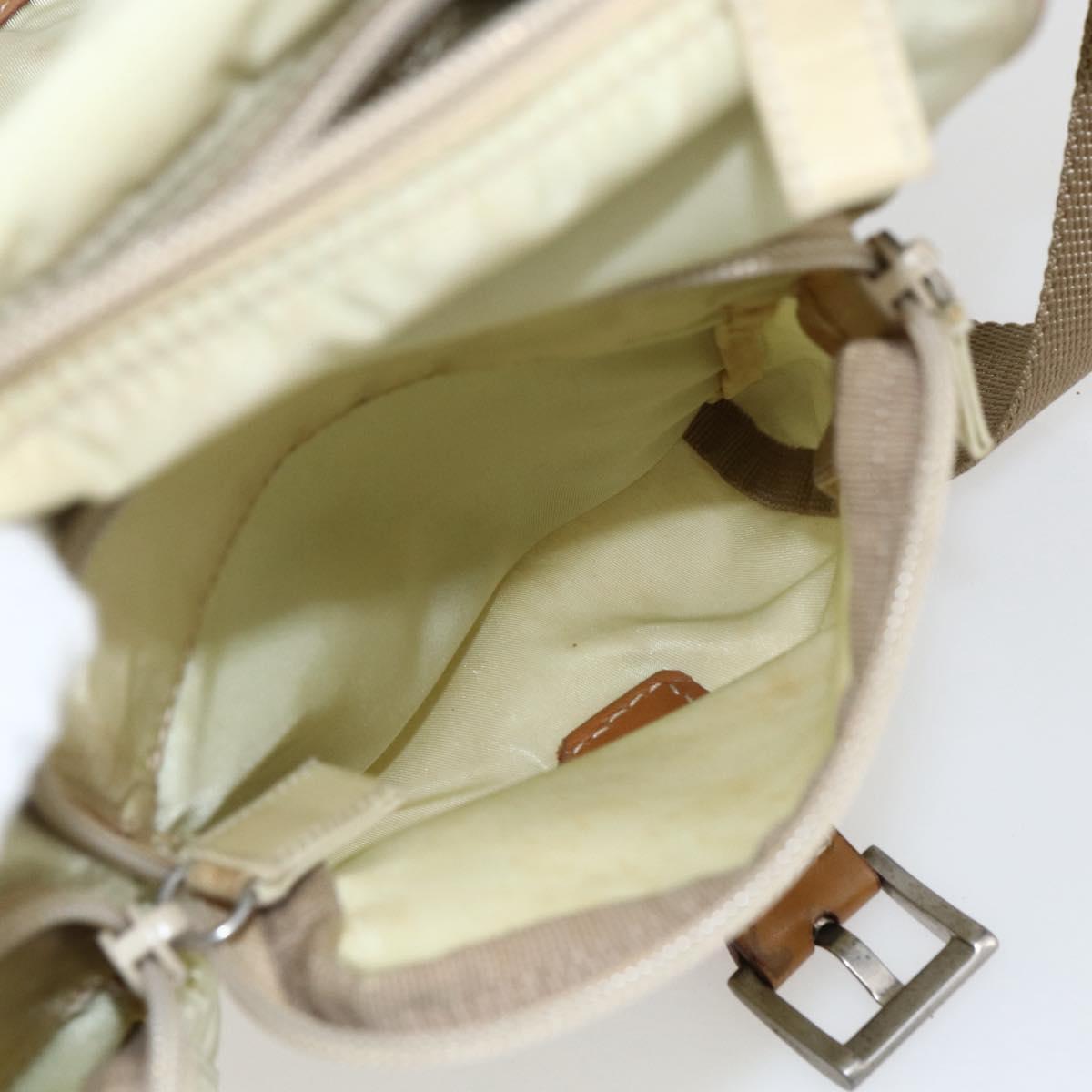 PRADA Shoulder Bag Nylon Beige Silver Auth mr2090