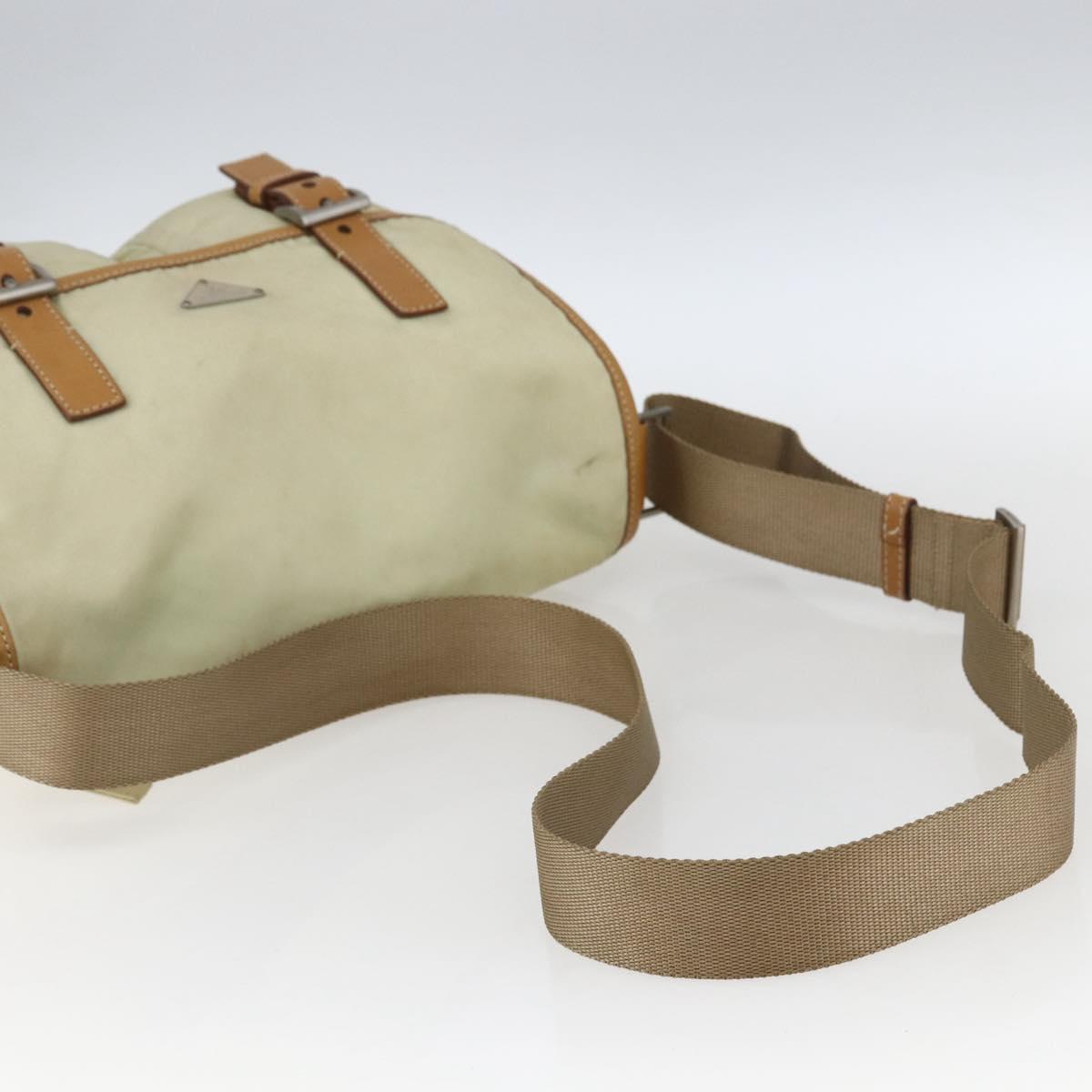 PRADA Shoulder Bag Nylon Beige Silver Auth mr2090
