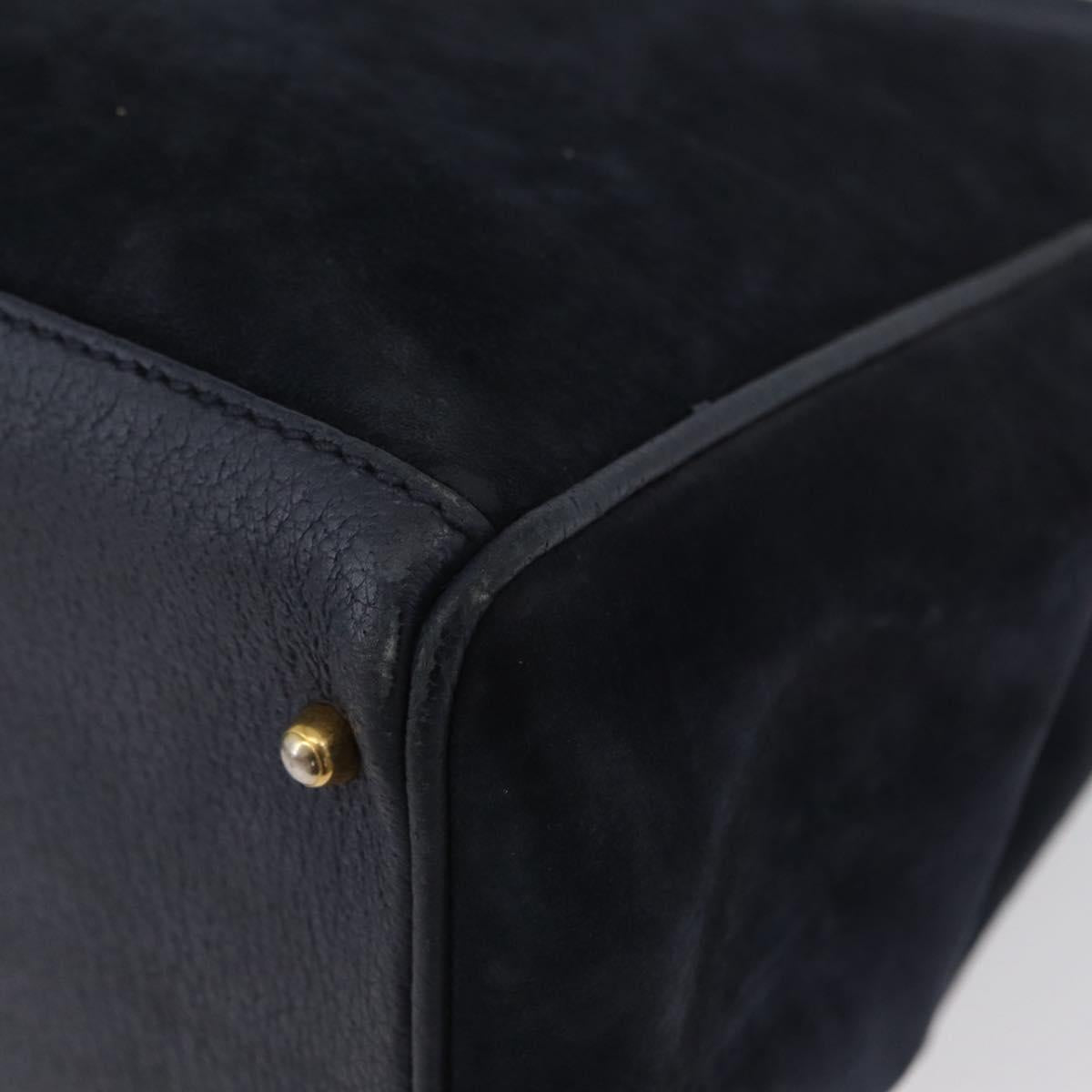 GUCCI Bamboo Hand Bag Suede Navy Gold 002 123 0322 Auth mr2091
