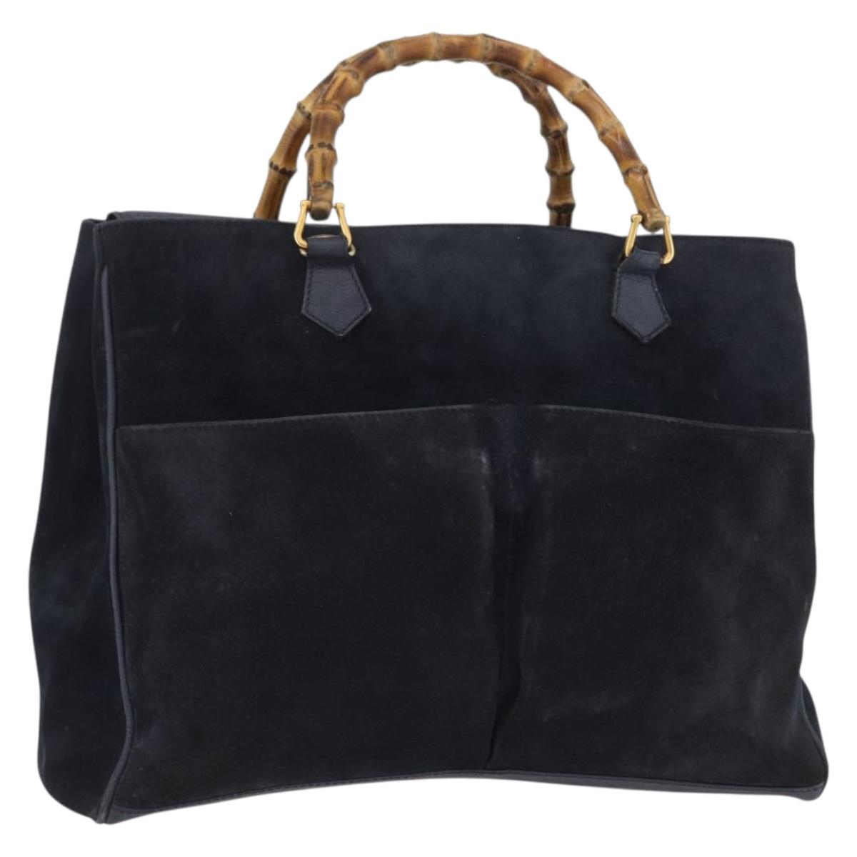 GUCCI Bamboo Hand Bag Suede Navy Gold 002 123 0322 Auth mr2091