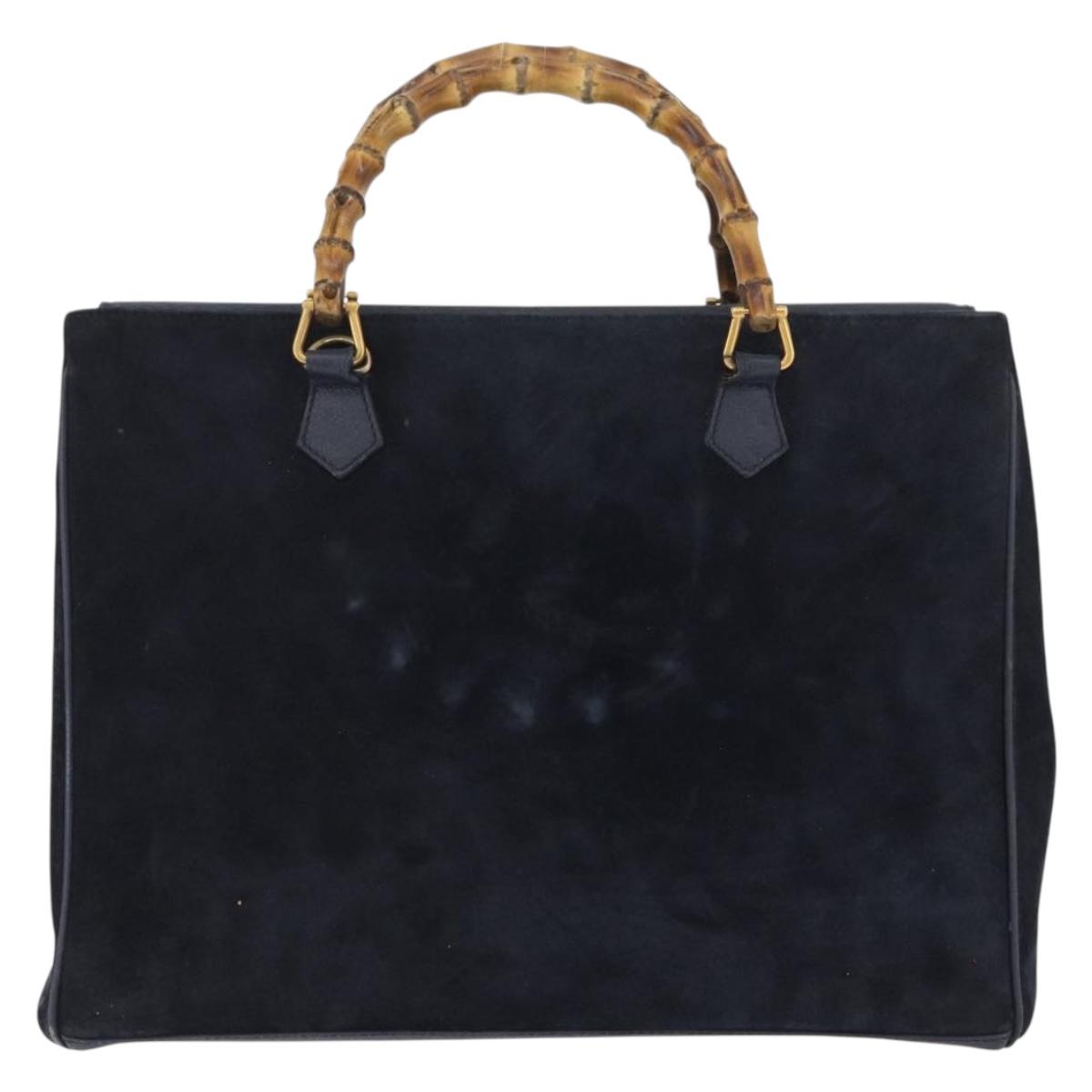 GUCCI Bamboo Hand Bag Suede Navy Gold 002 123 0322 Auth mr2091