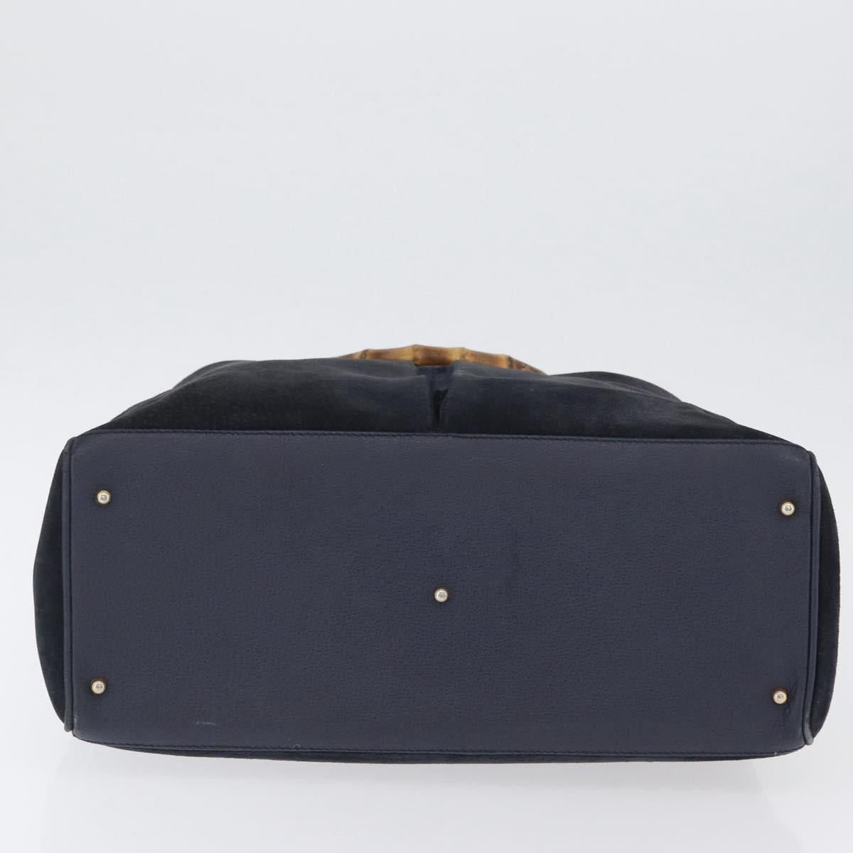 GUCCI Bamboo Hand Bag Suede Navy Gold 002 123 0322 Auth mr2091