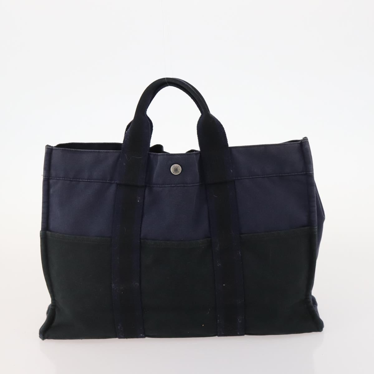 HERMES Fourre Tout Hand Bag Canvas 6 Set Black Gray Auth mr2099