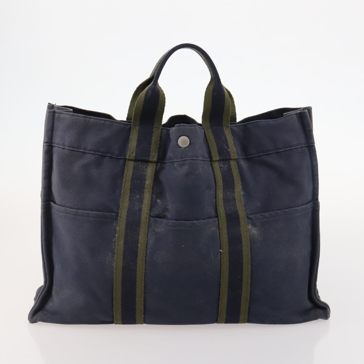 HERMES Fourre Tout Hand Bag Canvas 6 Set Black Gray Auth mr2099
