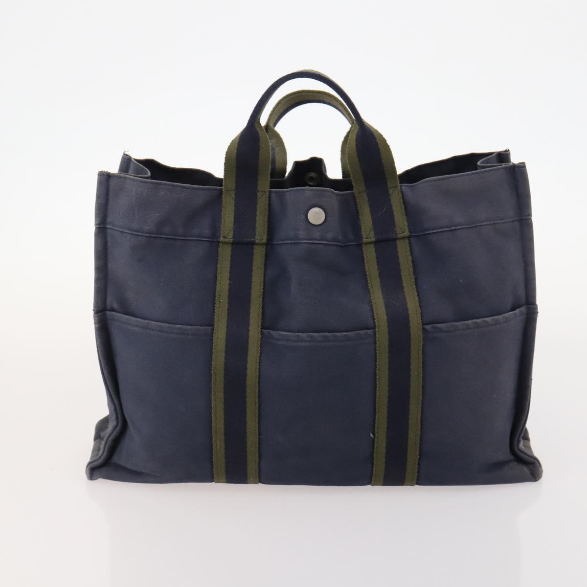 HERMES Fourre Tout Hand Bag Canvas 6 Set Black Gray Auth mr2099