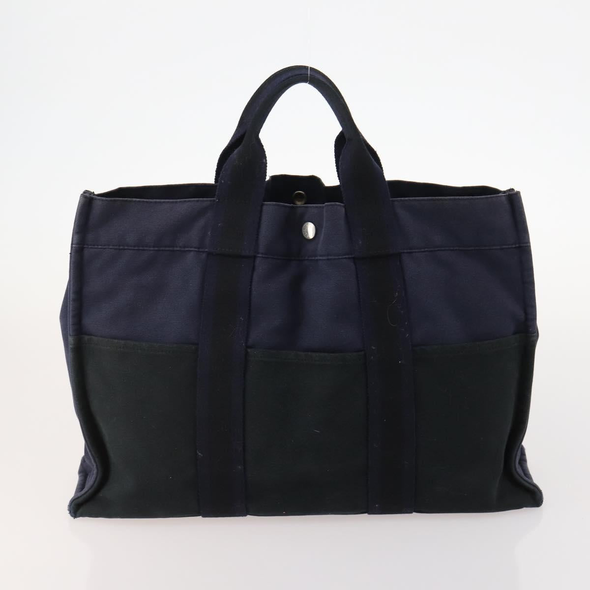 HERMES Fourre Tout Hand Bag Canvas 6 Set Black Gray Auth mr2099