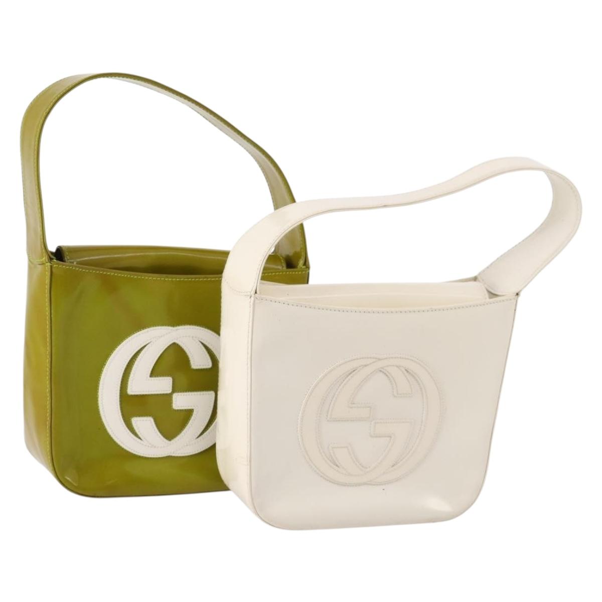 GUCCI Hand Bag Patent leather 2 Set White Green Auth mr2101