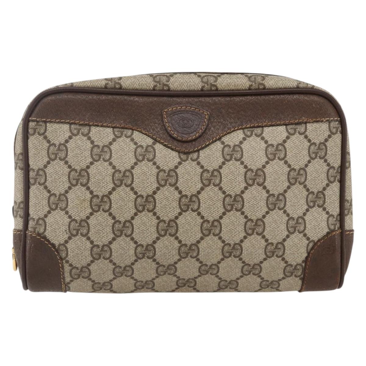 GUCCI GG Supreme Clutch Bag PVC Beige Gold 014 89 0094 Auth mr2105