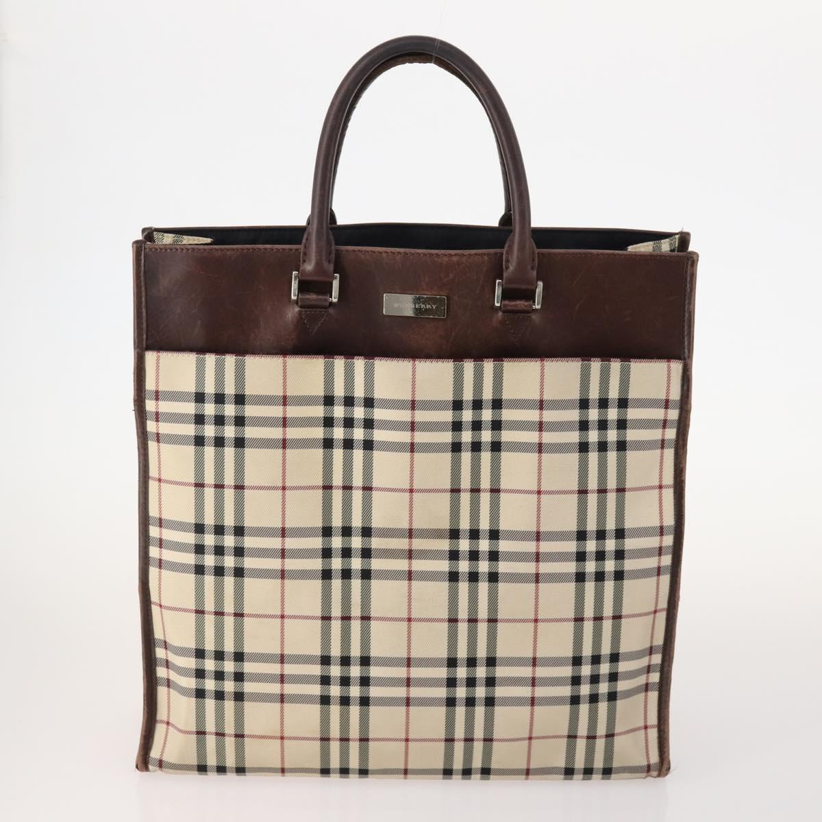 BURBERRY Nova Check Blue Label Bag Leather Nylon 5 Set Blue Brown Auth mr2107