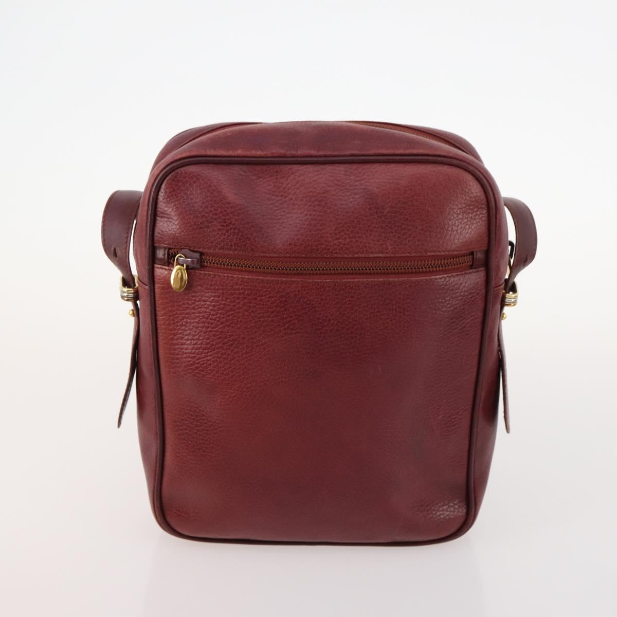 CARTIER Shoulder Bag Leather 5 Set Bordeaux Gold Auth mr2108