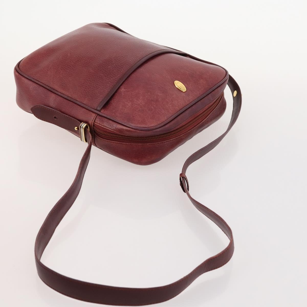 CARTIER Shoulder Bag Leather 5 Set Bordeaux Gold Auth mr2108