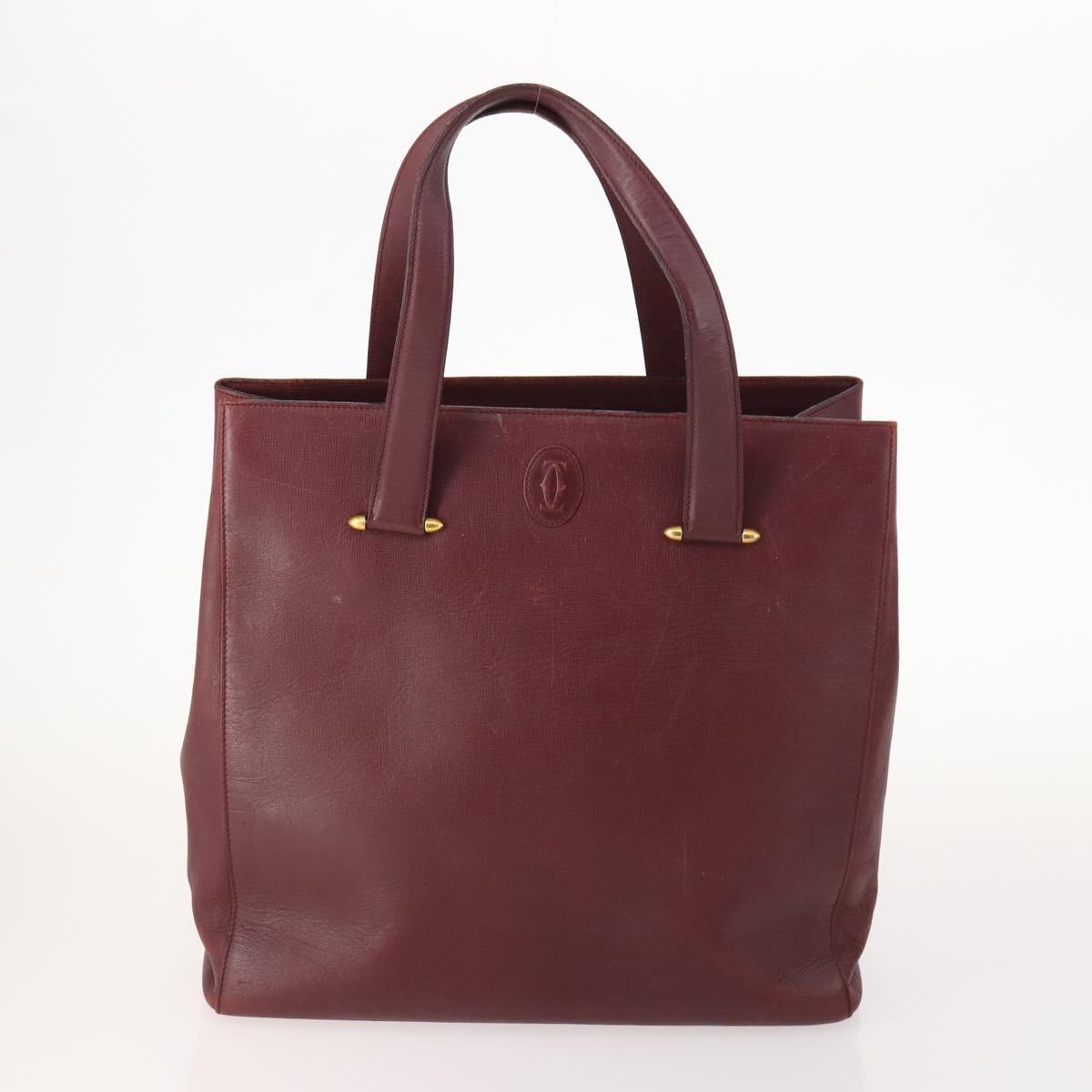 CARTIER Shoulder Bag Leather 5 Set Bordeaux Gold Auth mr2108