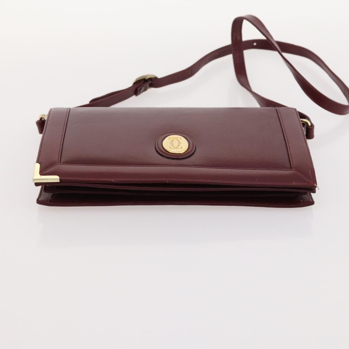 CARTIER Shoulder Bag Leather 5 Set Bordeaux Gold Auth mr2108