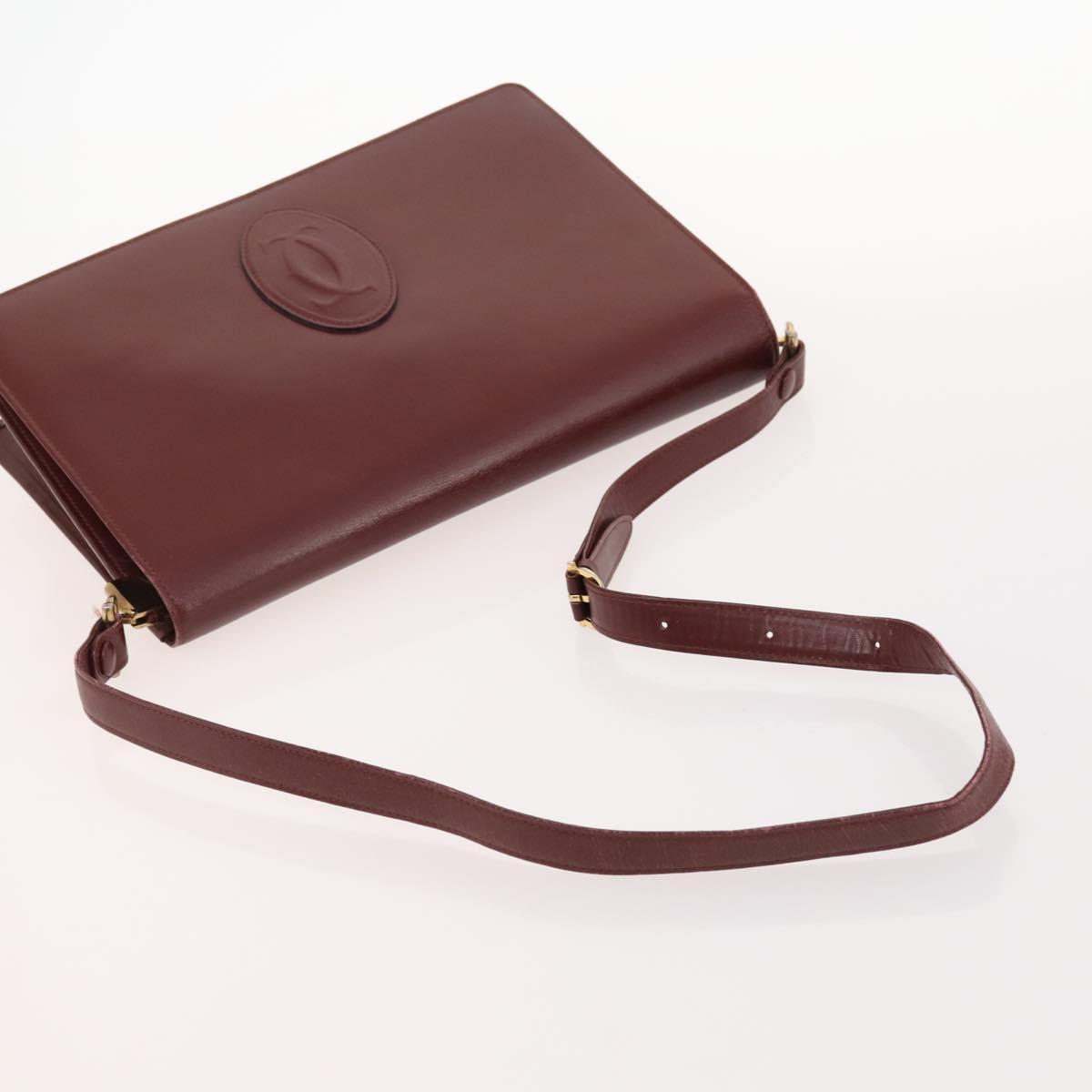 CARTIER Shoulder Bag Leather 5 Set Bordeaux Gold Auth mr2108