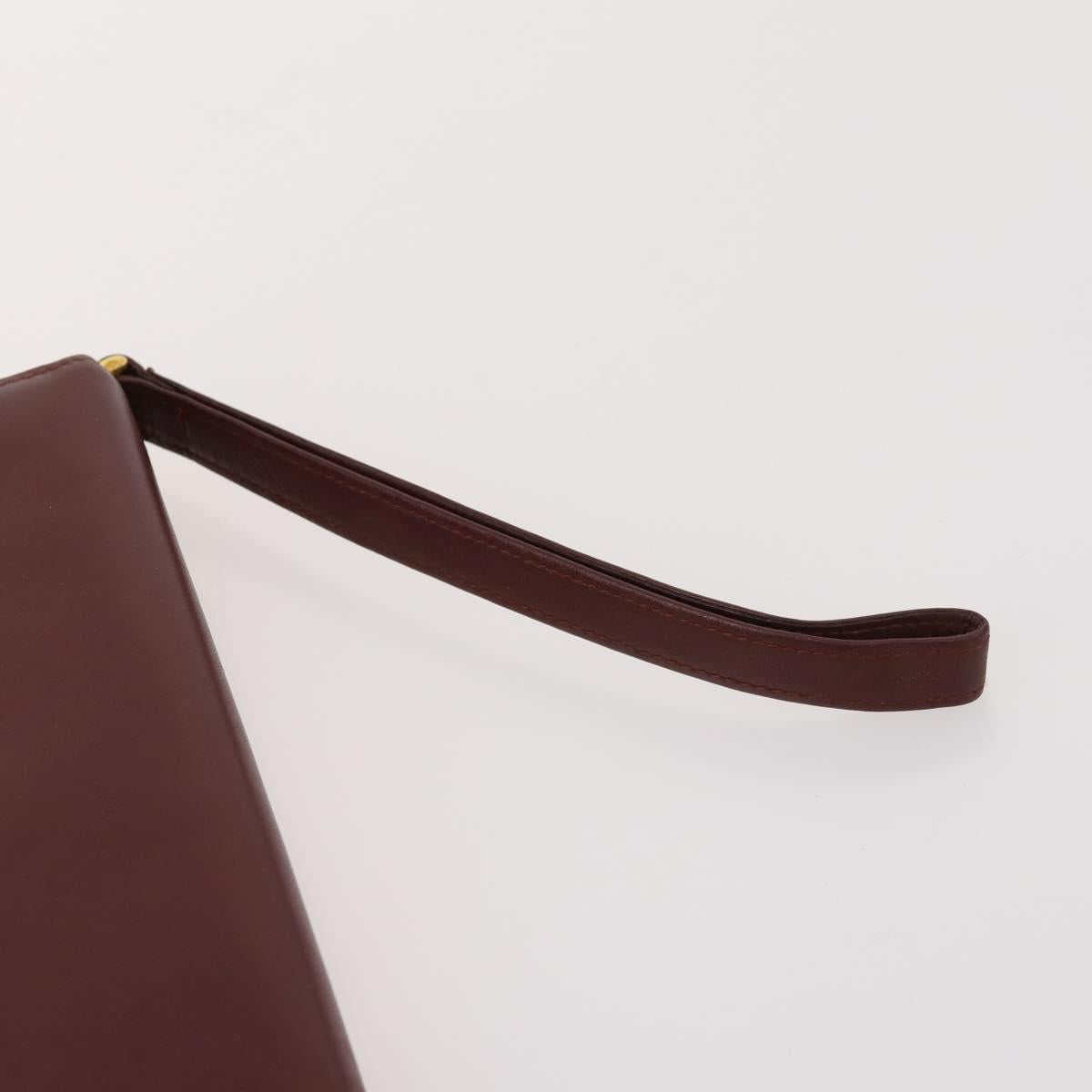 CARTIER Must Line Clutch Bag Leather 5 Set Bordeaux Gold Auth mr2109
