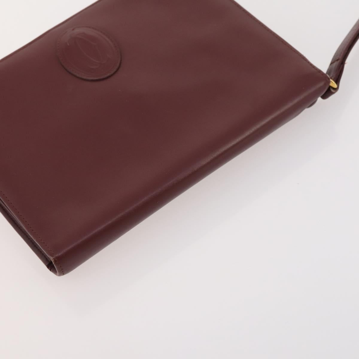 CARTIER Must Line Clutch Bag Leather 5 Set Bordeaux Gold Auth mr2109