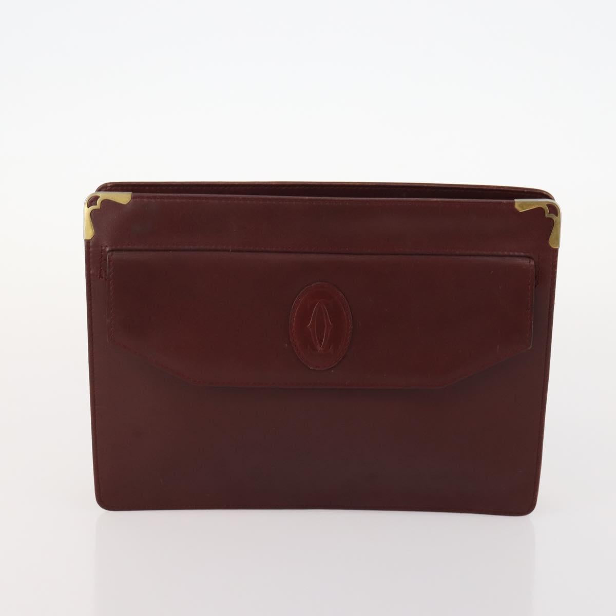 CARTIER Must Line Clutch Bag Leather 5 Set Bordeaux Gold Auth mr2109