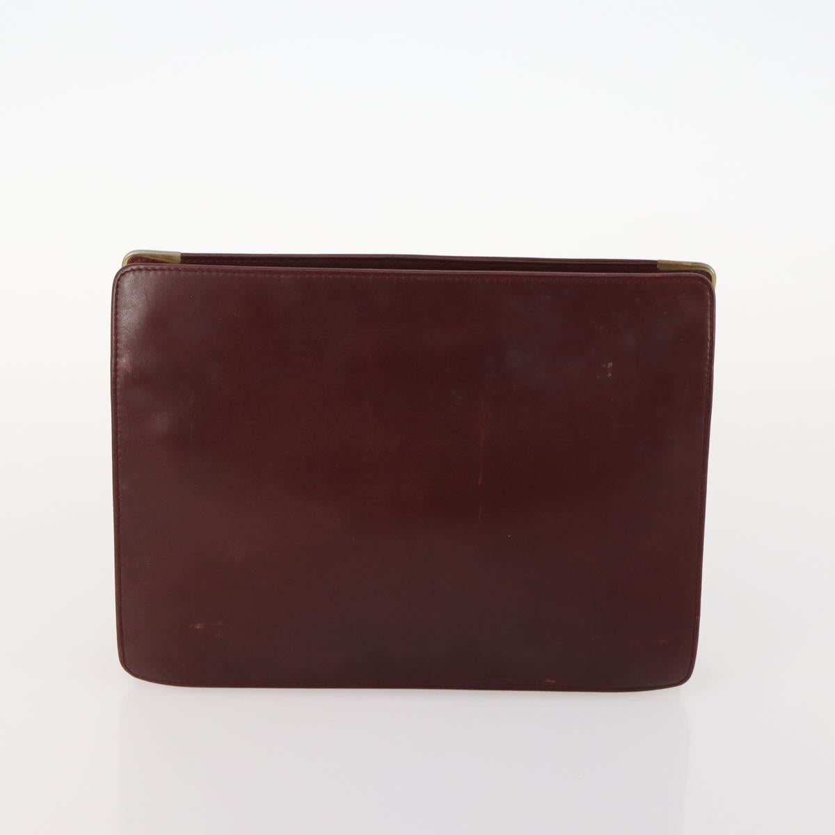 CARTIER Must Line Clutch Bag Leather 5 Set Bordeaux Gold Auth mr2109