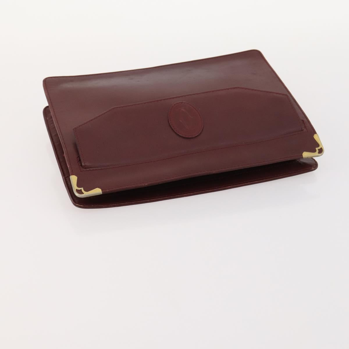 CARTIER Must Line Clutch Bag Leather 5 Set Bordeaux Gold Auth mr2109