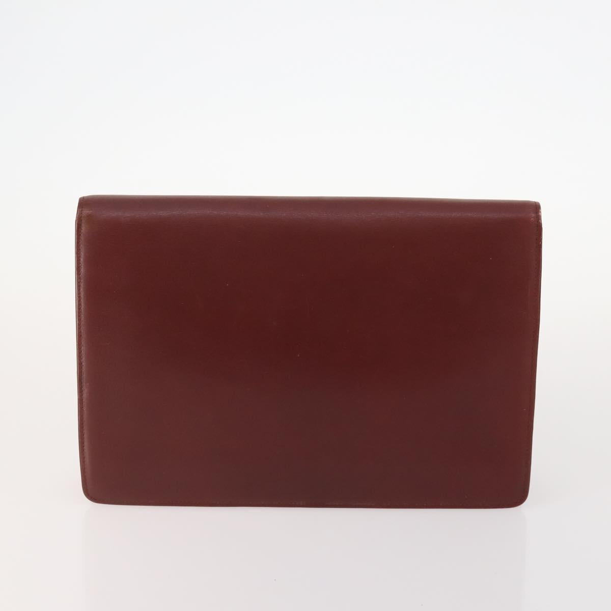 CARTIER Must Line Clutch Bag Leather 5 Set Bordeaux Gold Auth mr2109