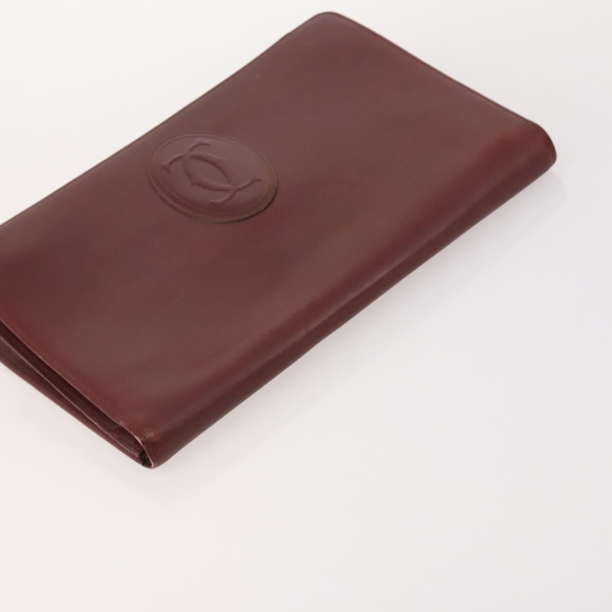CARTIER Must Line Clutch Bag Leather 5 Set Bordeaux Gold Auth mr2109