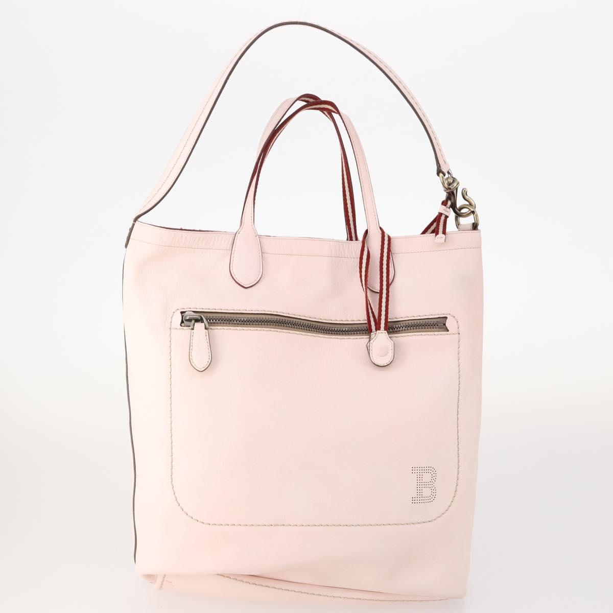 BALLY Hand Bag Leather 3 Set Black Pink Auth mr2113