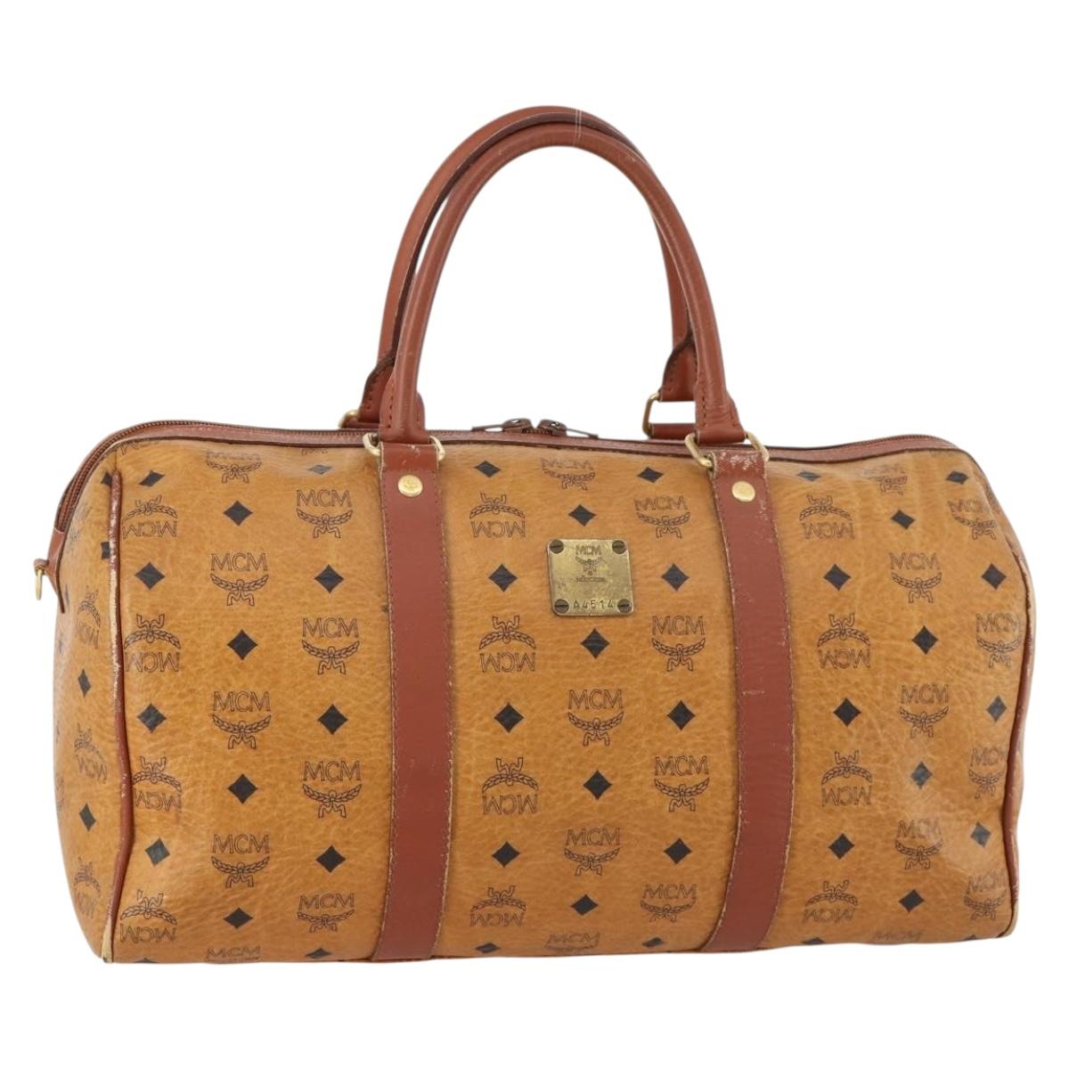 MCM Vicetos Logogram Boston Bag PVC Leather Brown Gold Auth mr2119